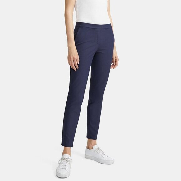 Theory Thaniel Approach Navy Blue Slim Pull-On Pant in Stretch Cotton Sz 8 - Picture 1 of 7